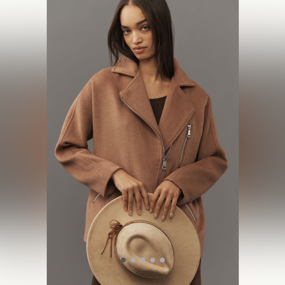 Anthropologie NWT Maeve Longline Moto Wool-Blend Jacket size L. - Picture 3 of 17